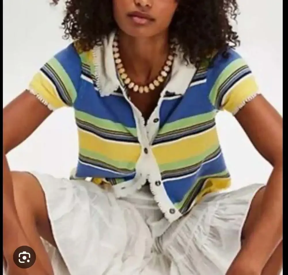 We The Free Striped Knit Polo Short Sleeve Cardigan
